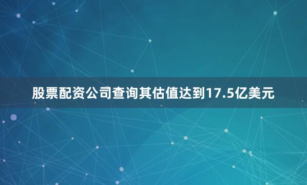 股票配资公司查询其估值达到17.5亿美元